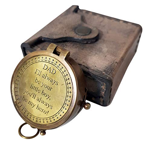 Brújula vintage de latón con estuche de cuero miniatura 1