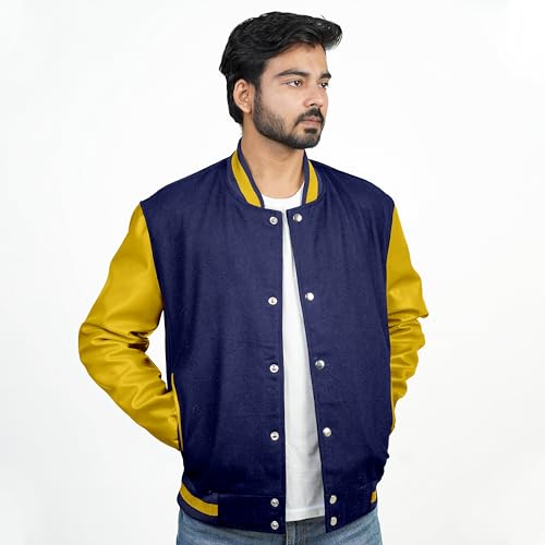 Image of Men's Fashion Varsity Jacket Causal Slim Fit Wool Letterman Baseball Bomber Jackets