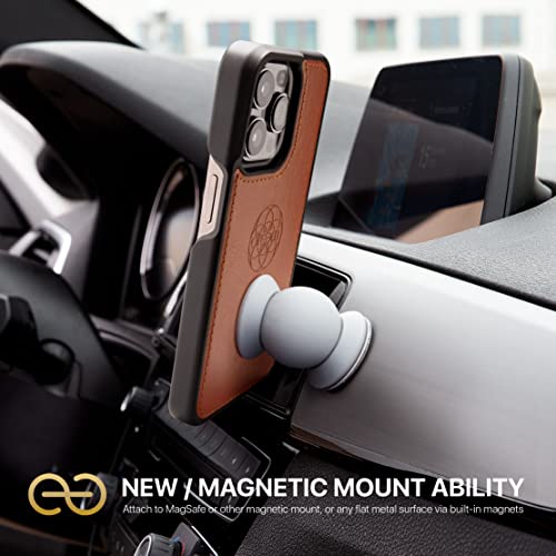 Image of dreem Fibonacci Compatible with iPhone 14 Pro Wallet case / 2-in-1 Shockproof case and Detachable Vegan Leather Folio, MagSafe Compatible, RFID Protection [Caramel]