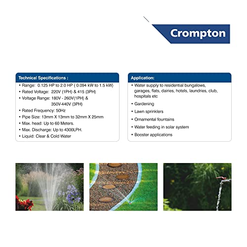 Image of Crompton MINI CHAMP PLUS I Residential Water Pump Self Priming Regenerative 1 HP Single Phase