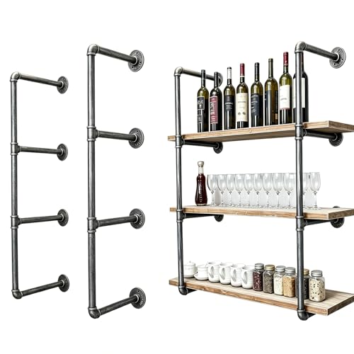 Industrial Wall Mounted Iron Floating Pipe Shelves/Shelving/Racks/Storage/Bookcases/Brackets, DIY Open Bookshelves/Shelving for Kitchen/Office, Retro Black,(4-Tier Shelf Brackets,Not Include Planks)