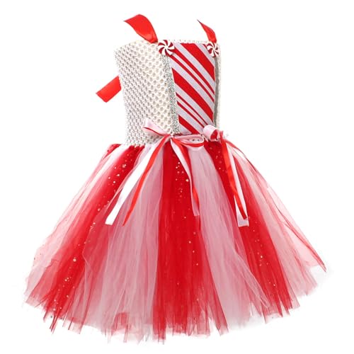 Robe à rayures rouges et blanches fille pour scène festive avec sequins - 2