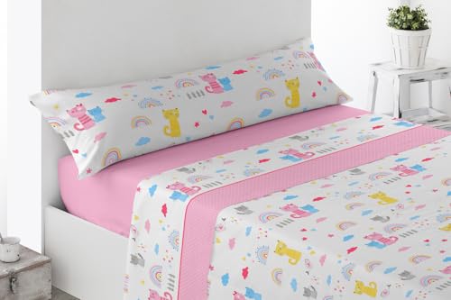 Energy Colors Textil Hogar - Festival - Juego Sábana Cama 90 Verano 3 Piezas. Bajera, encimera, Funda Almohada Microfibra (Gatitos)