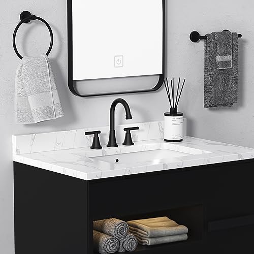 Image of Bathroom Faucets for Sink 3 Hole, Hurran Matte Black Bathroom Sink Faucet with Pop-up Drain and Supply Lines, Stainless Steel Lead-Free Widespread Faucet for Vanity RV Farmhouse Sink (Pack of 2)