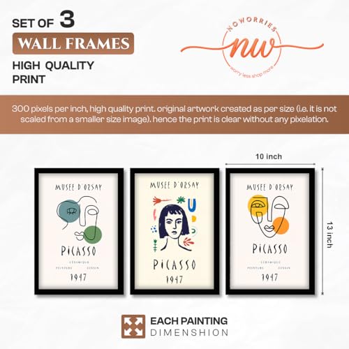 Image of NoWorries Abstract Art Wall Frame | Minimal Line Artwork Wall Paintings 300 GSM Premium Prints | Modern Museum Style Decor for Living Room, Bedroom & Office | Inspired Contemporary Abstract Synthetic Wooden Wall Art Frames (Set of-3) (BLACK, ART-9, 10X13INCHES)