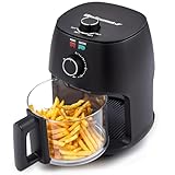 Elite Gourmet EAF2305 Glass Air Fryer, 2.4Qt Capacity, PFAS Free Ceramic Coated Ceralast™ Air Fry Rack, Adjustable Temperature 175°F to 400°F, 30-Minute Timer, 1150-Watts, 15 Recipes, Black