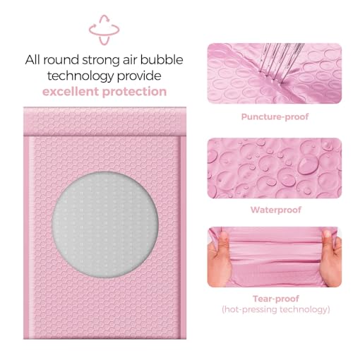 Image of Fuxury Bubble Mailers 10.5x16#5 Light Pink,Self Seal Strong Adhesive Poly Padded Envelopes,Waterproof Bubble Mailing Envelopes,Cushioning Packaging Bags for Books,Clothes, Makeup Supplies 250 Pack
