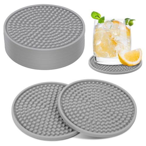 Juego de 8 posavasos redondos de silicona de diseño grueso (0,5 cm) para bebidas, diseño antideslizante elevado para café, tapete para bar de cerveza, 10 x 10 x 0,5 cm