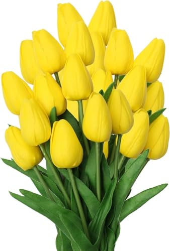 Image of CosaCentrum Beautiful Decorative Artificial Tulip Flower Bunches for Home decor (Yellow, Pack of 5)