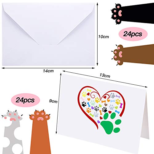 Image of Zonon 48 Pcs Paw Printed Thank You Note Cards Veterinary Gifts 24 Note Cards Heart Paw Print Blank Greeting with 24 White Envelopes Animal Lovers Pet Shop Birthday Party(Colorful)