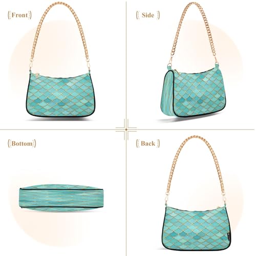 Bolso hobo retro con estampado de escamas de sirena azul miniatura 7