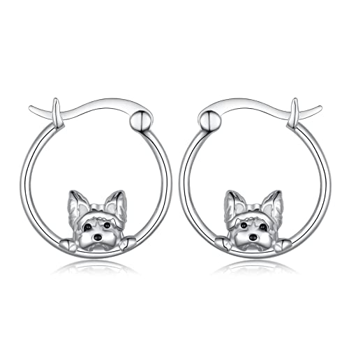 Dog Earrings Sterling Silver Yorkie/Schnauzer/Pug/Chihuahua/German Shepherd Hoop Earrings Animal Dog Jewelry for Women