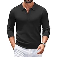 COOFANDY Maglione da Uomo con Colletto Polo Maglione Lavorato a Maniche Lunghe Business Maglioni Casual Pullover Slim Fit Tinta Unita Nero M