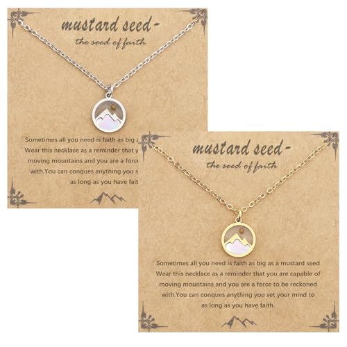 2 Pcs Silver & Gold Mustard Seed Necklace, Mustard Seed Necklace for Women Religious Faith Gift