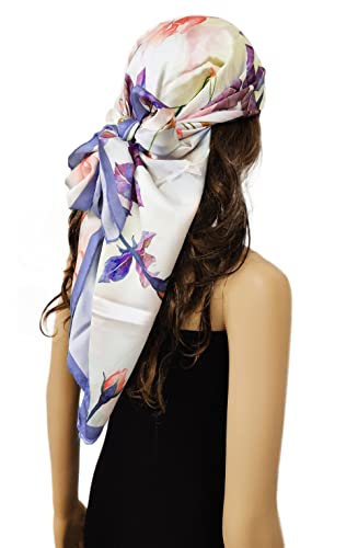 Image of Satin Silk Women's Large Square Floral Fashion Scarf | Soft satin silk neck scarf, head scarf, hair scarf, bandana, wrap, hijab, lightweight fashion accessory