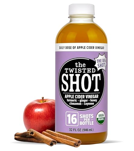 The Twisted Shot Apple Cider Vinegar Shots with Ginger Turmeric Honey Cinnamon & Cayenne | Drink for Digestion Immunity & Gut Health | Ready to Drink | 32 oz