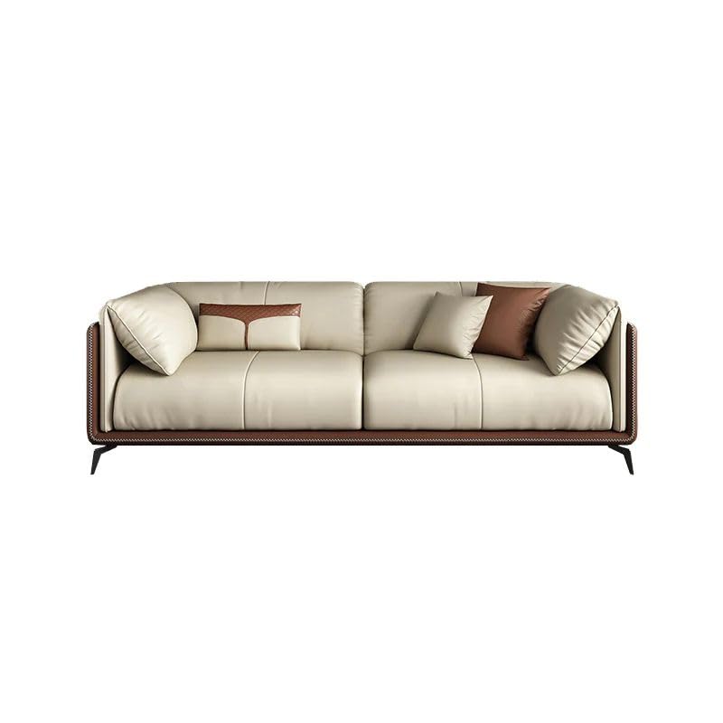 FUNTERIOR Philocast 3+2+1 Leatherette 6 Seater Beige and Dark Brown Gracious Royal Look Sofa Set for Living Room.-image-40