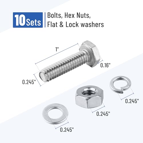 mr pen- nuts and bolts set 1434-20x1 10 sets stainless steel hex head nut and bolt set flat amp lock washers
