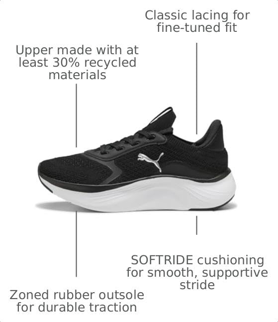 PUMA Women's Softride Mayve 2 Shoes, Black- White- Silver AH26, 8 WNS - image 3