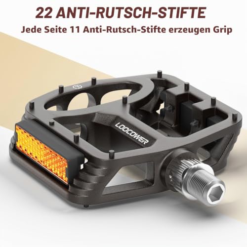 Fahrradpedale mit Reflektierenden Streifen, rutschfeste Mountainbike Fahrrad Pedale Aluminium Plattform 9/16'' Zoll Flachpedale für MTB… – Ansicht 4