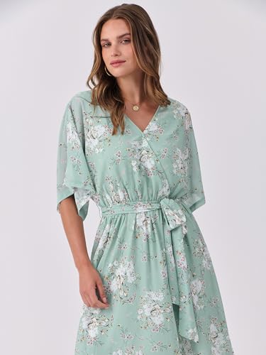 Image of ANRABESS Womens Boho Floral Wedding Guest Maxi Dress | Flowy A-Line Chiffon with Slit, Elegant V Neck Wrap Elastic Waist, Casual 1 /2 Sleeve Spring Summer Outfits, Tea Party