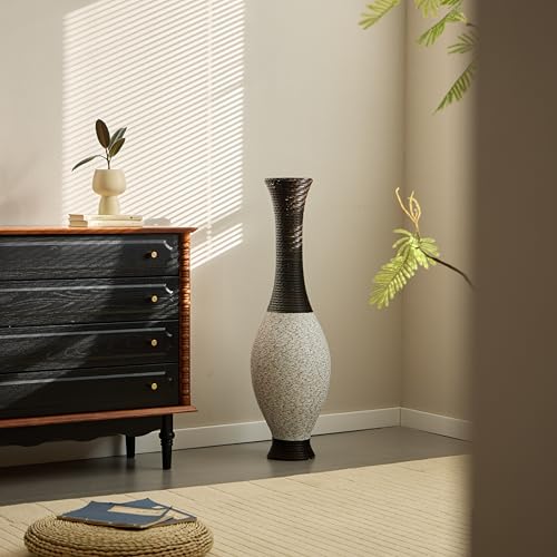 Image of Large Hand-Woven PVC Rattan Look Floor Vase, 39.37 Inch Tall Home Decor Floor Vase for Fake Flower Dried, Farmhouse Decorative Flower Holder for Living Room, Bedroom, Dining Room, Entryway, Hallway