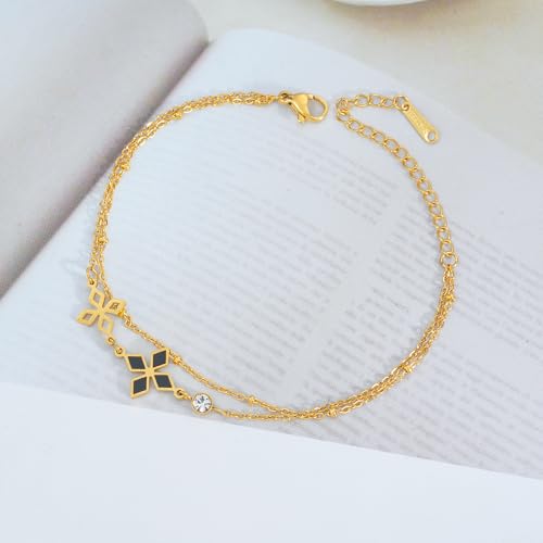 Bracelet trèfle anti-ternissement réglable acier double rangée - 5