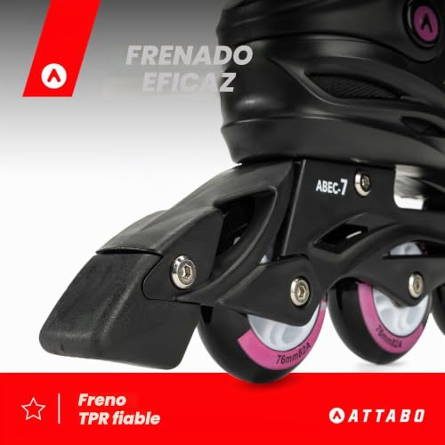 Miniatura 4 de Attabo Patines En Línea Cyclone Fitness Mujer Talla 38 Eu Ruedas Abec-7 Bota Semirrígida Pu 82a Freno Tpr Comodidad Estabilidad Ajuste 3 Etapas Materiales Duraderos Color Negro-Rosa