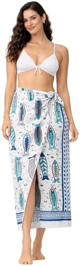 Curano Premium Cotton Hand Block Sarong | Indigo Arbor &amp; Paisley Print Beach Wrap Pareo | Soft Breathable Fabric | Lightwe...