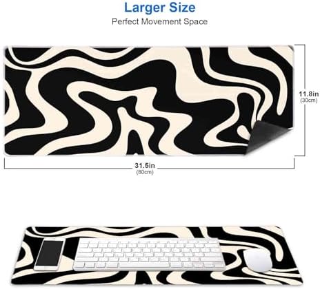 Black White Swirl DeskMat, Abstract Ink Liquid Waves