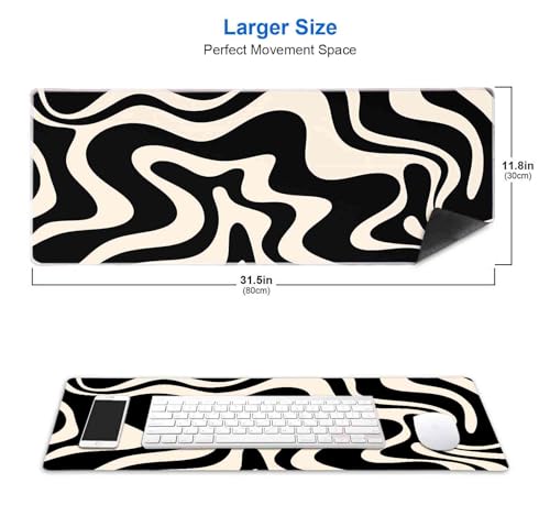 Image of IMAYONDIA Black White Swirl DeskMat, Abstract Ink Liquid Waves Extended Gaming Mouse Pad Large, Retro Abstract Pattern Big Mouse Pad, Long Computer Keyboard Mouse Mat for Home Office Work 31.5x11.8