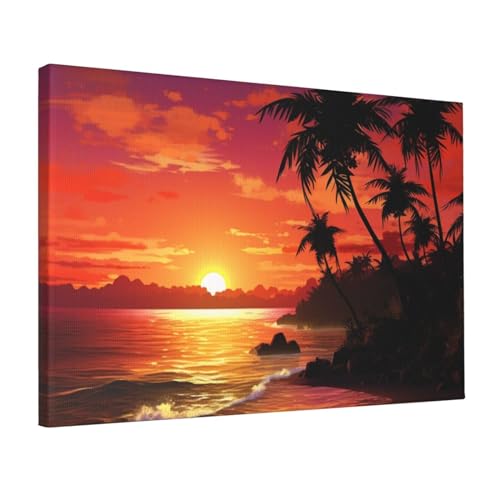 Peinture coucher de soleil tropical OUSIKA art mural moderne sur toile