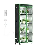 ZOYOYES Indoor Greenhouse with Grow Light, 35.8' W x 17.8' D x 71.8' H, 5-Tier Plant Shelf with 3-Color T8 Growth Lights, Plant Stand with Smart Timing Plug and thermohygrometer