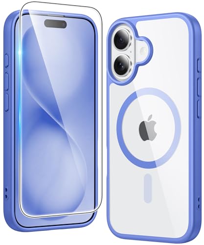 Image of FNTCASE for iPhone 16 Plus Case: Clear Magnetic Phone Cases Compatible with Magsafe Slim Anti Yellowing Military Grade Drop Rugged Protective Transparent Cell Cover (B-Ultramarine Magnetic)