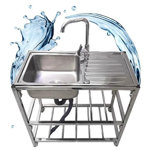 Évier de bar en acier inoxydable avec égouttoir intégré et double étagère de rangement