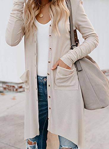 Naggoo Women's Long Cardigans Button Down High Low Solid Knit Loose Cardigans with Pockets2
