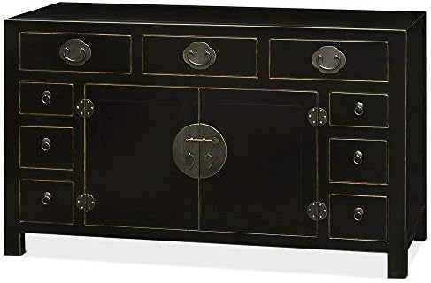 Distressed Black Lacquer Oriental Sideboard