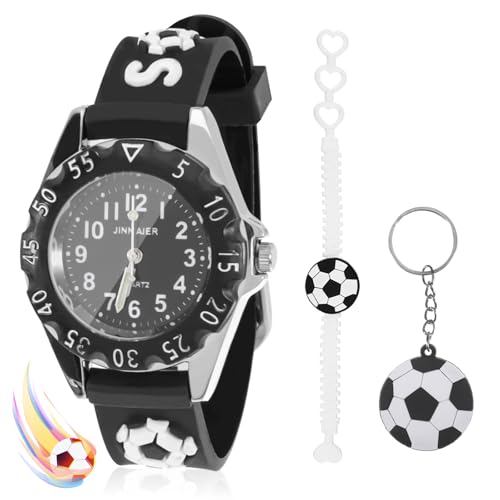 ertlutw Jungen Analog Quarz Uhr Fußball Kid Uhren Kind Cartoon Uhren mit Fußball Schlüsselanhänger Fußball Armband Set Kinder Analog Uhr für Jungen 3-12, Schwarz , Casual ertlutw Jungen Analog Quarz Uhr Fußball Kid Uhren Kind Cartoon Uhren mit Fußball Schlüsselanhänger Fußball Armband Set Kinder Analog Uhr für Jungen 3-12, Schwarz , Casual