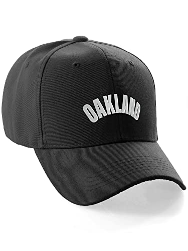 Daxton USA Cities States Baseball Hat Cap Arch Letters, Oakland Black White