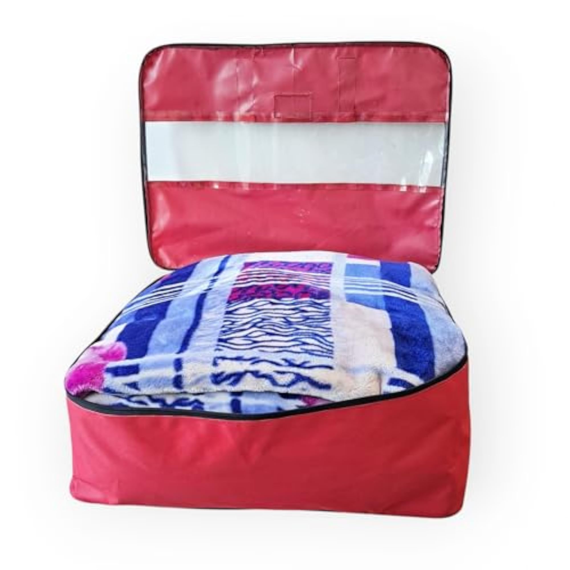 Foldable Red Duvet Cover Bag Organiser with Top Window