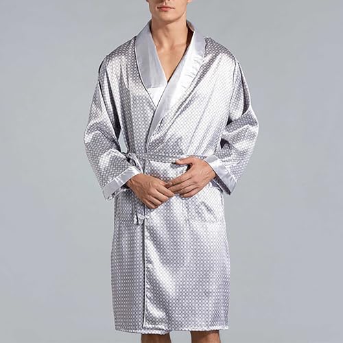 Cambkatl Men's Silk Satin Robe Smooth Shawl Collar Spa Bathrobe Comfy Sleepwear Nightgown with Pockets & Belt2