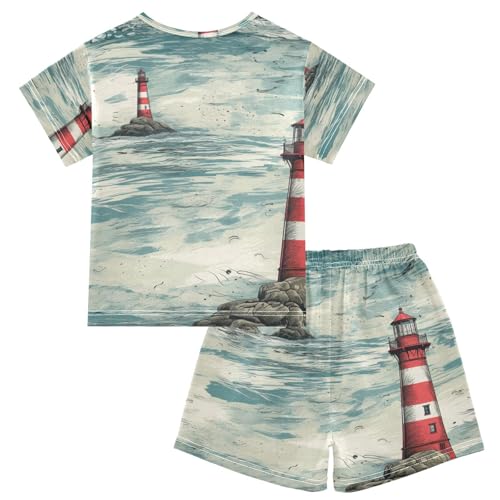 ALAZA Retro Style Nautical Lighthouse Pajama Set Short Sleeve Sleepwear Soft Lounge Nightwear2