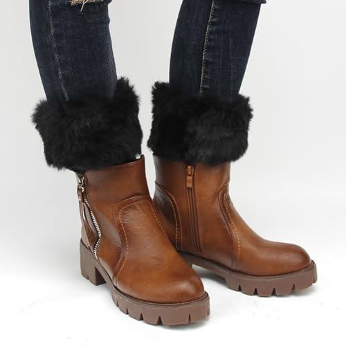 Image of 2 Pairs Faux Fur Boot Covers Winter Wrist Cuff Warmers Fluffy Leg Warmers Fuzzy Cuffs Short Wrist Warmers White