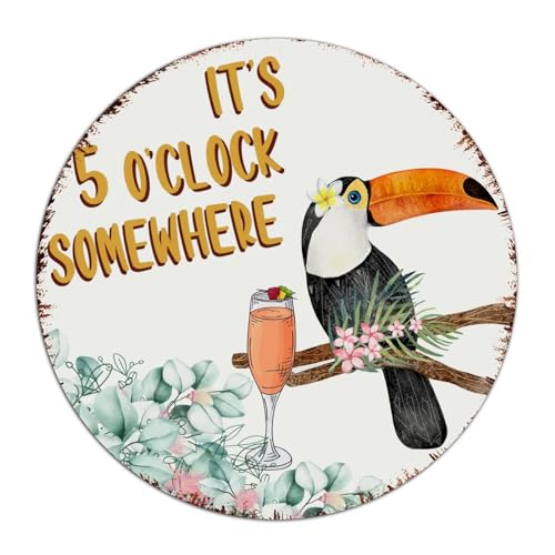 Metall-Blechschild mit Aufschrift "It's Five O'clock Somewhere", Vintage-Shop-Schild, tropischer Flamingo, Hawaii-Aloha, Heimdekoration, Aluminium-Metallschild für Terrasse, Restaurants, Zuhause, 22,9