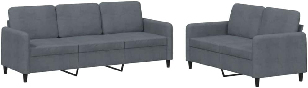 Sofa Set Dark Grey Velvet (100% Polyester) Living Room Furniture