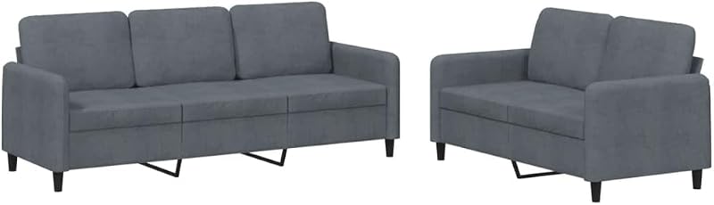 Juego de sofás de terciopelo, sofá de 3 y 2 plazas para sala de estar, muebles tapizados modernos de tela gris oscuro con patas de metal y marco de madera contrachapada para oficina en casa o apartamento