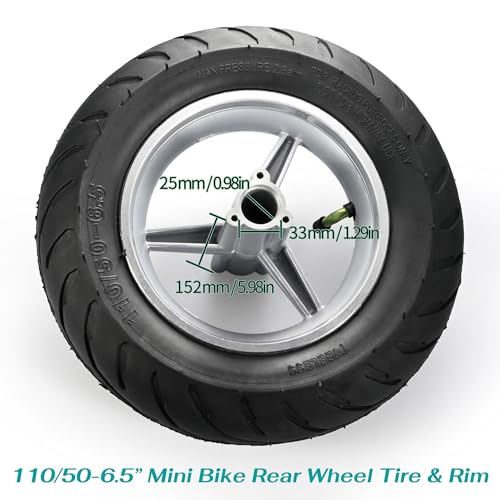 110/50-6.5” Mini Bike Tires, Rear Wheel Tire & Rim for Pocket Bike, Tire and Rim Package with Inner Tube & Bearings for 49cc 2-stroke Electric Bikes Scooters Mini Dirt Bikes Motorcycles