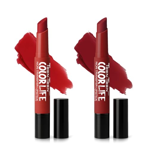 Image of TEEN TEEN Color Life Nontransfer Crayon Lipstick |Matte Finish with Built-in Primer |Waterproof & Long Lasting Lip Color |Smudge-Proof, Fade-Resistant Formula |Combo Color (Regal Red, Red-Wine)