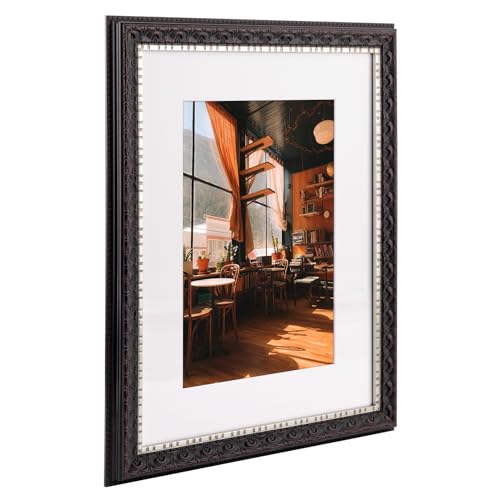 Image of Golden State Art, 12X16 Ornate Finish Photo Frame with White Mat for 8X12 Picture & Real Glass, Color: Black with Silver & Burgundy