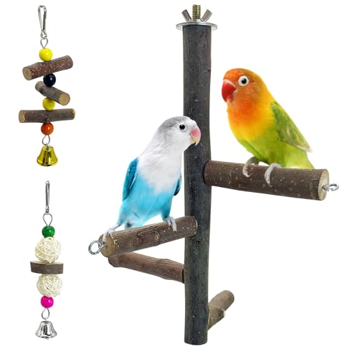 Image of Hamiledyi Bird Perch Stand Toy, Natural Wood Bird Perch Stand Birds Perch Toys with Rotating Balls Parakeet Toys for Parakeets Cockatiels Conures Budgies Finches Love Birds